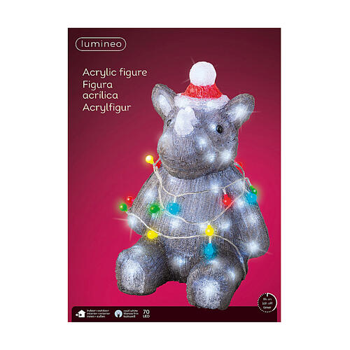 Rhinocéros lumières Noël intérieur extérieur 25x30x40 cm 70 LEDs 3