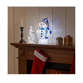 Bonhomme de neige Noël 20x20x45 cm 95 LEDs intérieur extérieur blanc bleu