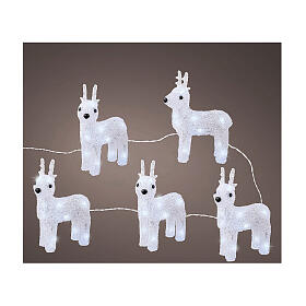 Set of 5 white reindeer 70 LEDs int and ext acrylic 5x15x20 cm