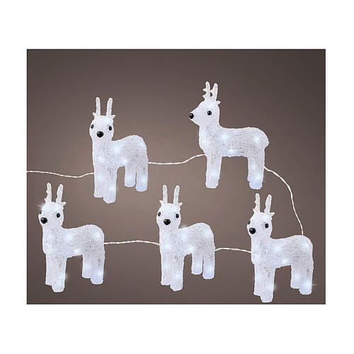 Set of 5 white reindeer 70 LEDs int and ext acrylic 5x15x20 cm 1