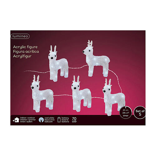 Set of 5 white reindeer 70 LEDs int and ext acrylic 5x15x20 cm 6