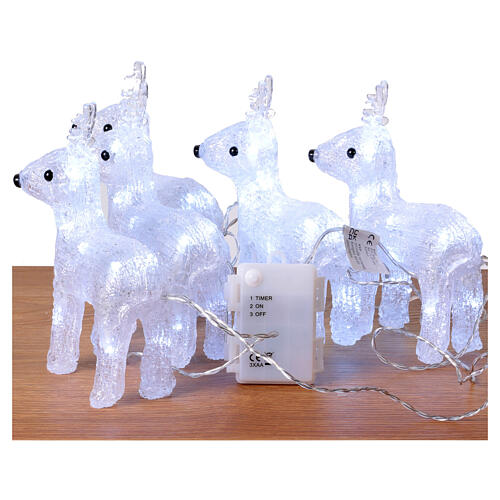 Set of 5 white reindeer 70 LEDs int and ext acrylic 5x15x20 cm 7