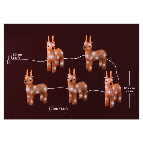 Set of 5 acrylic reindeer 5x15x20 cm colored 70 internal external LEDs 5