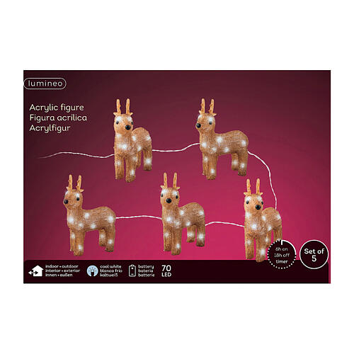 Set of 5 acrylic reindeer 5x15x20 cm colored 70 internal external LEDs 7