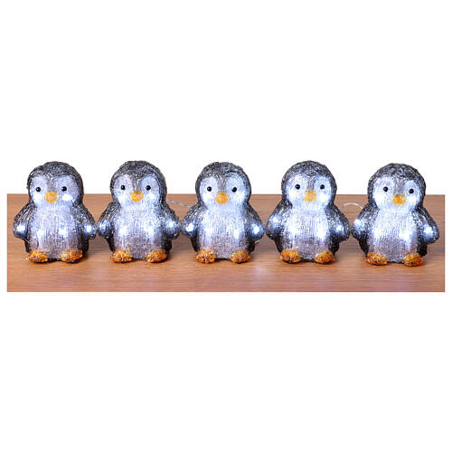 Set of 5 lighted penguins, 4x4x6 in, 50 LEDs, acrylic indoor/outdoor decorations 7