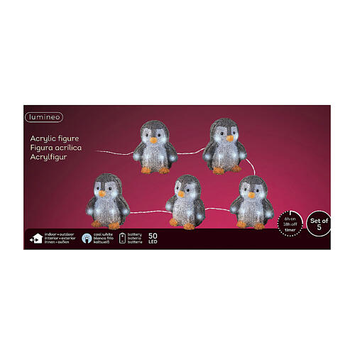 Set 5 pingüinos luminosos 10x10x15 cm 50 LED interior exterior acrílico 5