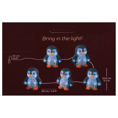 Conjunto 5 pinguins luminosos 10x10x15 cm 50 luzes LED interior/exterior acrílico 4