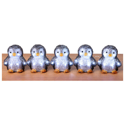 Conjunto 5 pinguins luminosos 10x10x15 cm 50 luzes LED interior/exterior acrílico 6