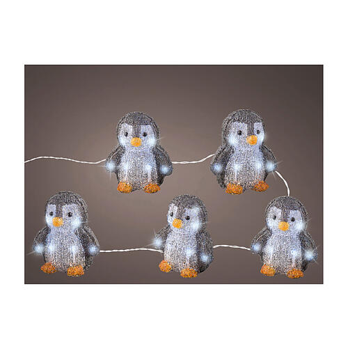 Set of 5 luminous penguins 10x10x15 cm 50 LEDs int and ext acrylic 1