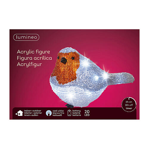 Pettirosso colorato 20 LED acrilico interno esterno 15x20x10 cm 4