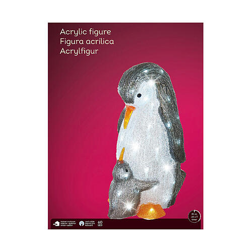 Colourful acrylic penguins, 60 LEDs, indoor/outdoor, 20x10x12 in 6