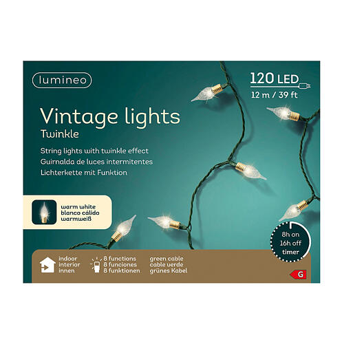 LED-Lichterkette Vintage, 120 warmweiße LEDs, 8 Funktionen, Timer, 11,9 m, Innenbereich 3