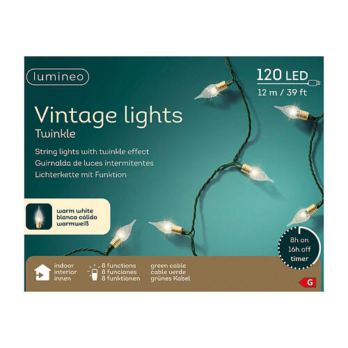 LED-Lichterkette Vintage, 120 warmweiße LEDs, 8 Funktionen, Timer, 11,9 m, Innenbereich 8