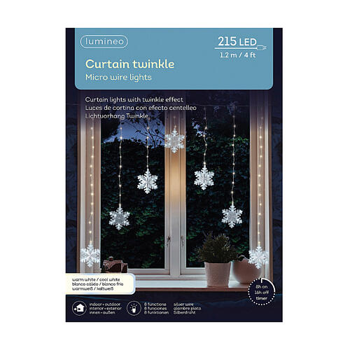 Curtain lights with twinkle effect, 215 microLEDs, 39x47x47 in, indoor/outdoor 3