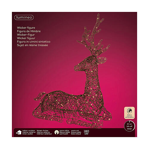 Lighted wicker reindeer, 180 LEDs, outdoor, 43x39x32 in 3