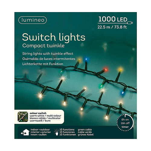 Multicoloured Christmas lights, 1000 LEDs, 10 effects, 74 ft 6