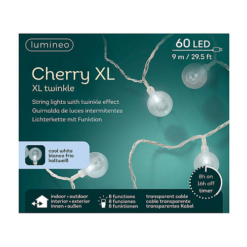 Guirlande de lumières Cherry 9 m 60 LEDs blanc chaud pour intérieur et extérieur 7