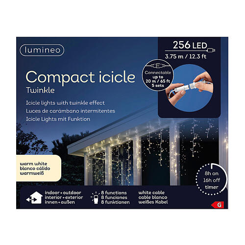 Cortina de luzes 256 LEDs 3,75 m intermitentes interior exterior branco 4