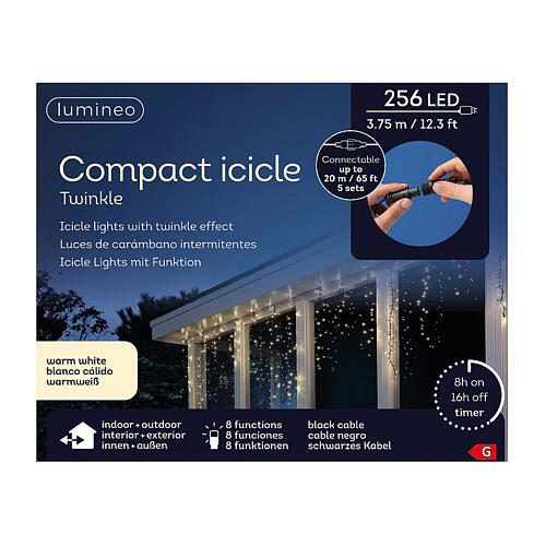 Tenda di luci intermittenti colore nero 256 LED 3,75 m interno esterno 4