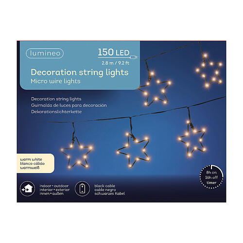 Lichtervorhang mit Sternen, 150 Micro-LEDs, warmweiß, schwarzes Kabel – 2,8 m, für innen und außen 6