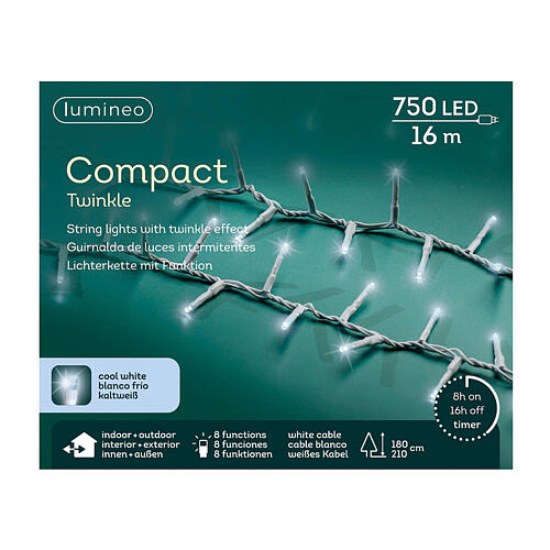 LED-Lichterkette, 750 kaltweiße LEDs, 16 m, 8 Effekte, Timer, Innen & Außen 7