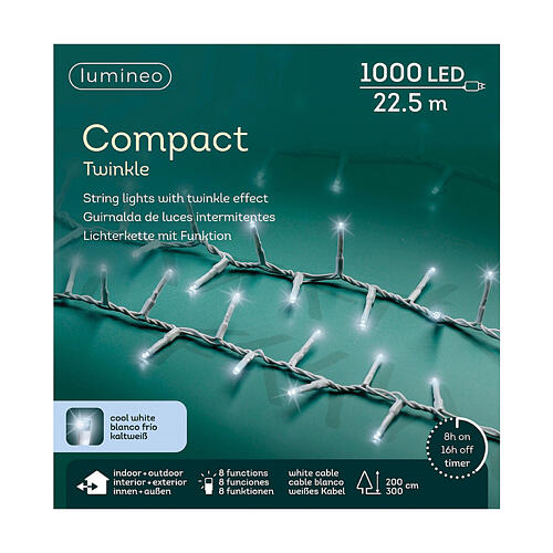 Corrente luminosa 22,5 m interior exterior 1000 LEDs branco frio 7