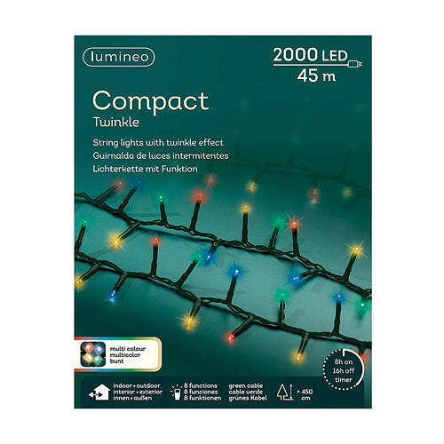 Corrente luminosa colorida 2000 LEDs 45 m interior exterior 7