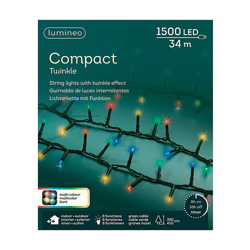 Multicolored Twinkling Light Chain 34 m 1500 LEDs Indoor Outdoor 7