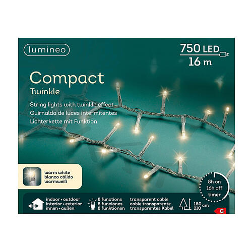 Catena di luci 750 LED 16 metri bianco caldo int est 6