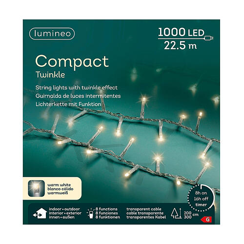 Guirlande lumineuse blanc chaud 1000 LEDs intérieur extérieur 22,5 m 7