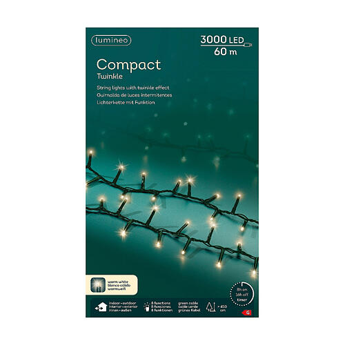 Lichterkette, 3000 warmweiße LEDs, 60 m, grünes Kabel – für Innen- und Außenbereich 4