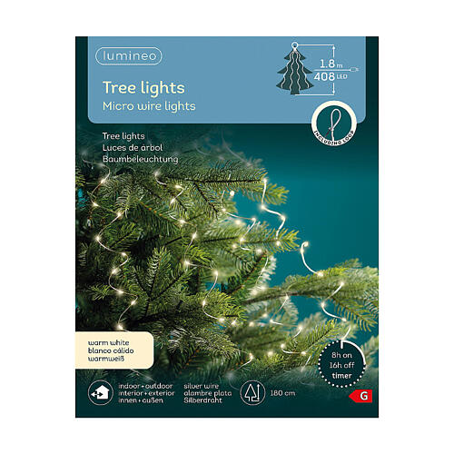 Micro wire Christmas lights for tree, 408 warm white microLEDs, 70 in, indoor/outdoor 7