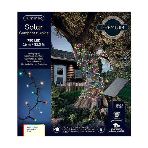 Guirlande lumineuse avec panneau solaire 750 LEDs 16 m multicolore pour extérieur 3