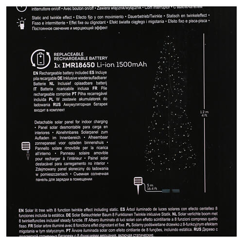 Árbol de Navidad panel solar 120 cm negro 192 LED 3