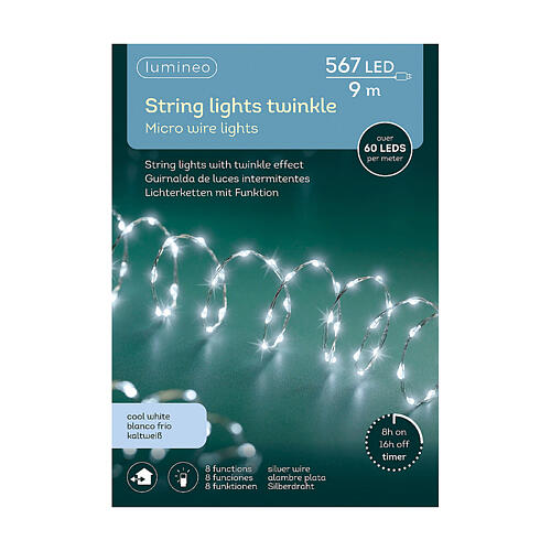 Catena di luci 9 metri 567 microLED bianco ghiaccio int est 5