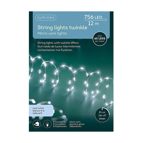 Micro wire lights with twinkle effect, 756 cold white LEDs, 39 ft, indoor/outdoor 6