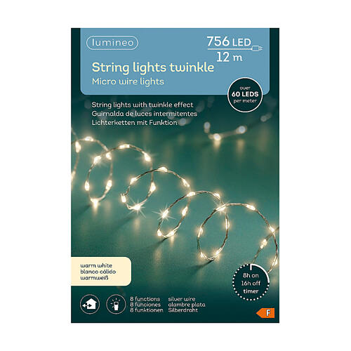 Catena luminosa 756 LED bianco caldo 12 metri int est 6
