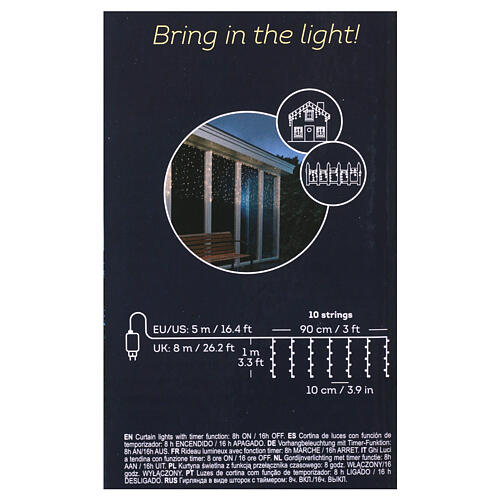 Lichtervorhang, 100 Micro-LEDs, warmweiß, Silberdraht – 100 × 90 cm, für innen und außen 4