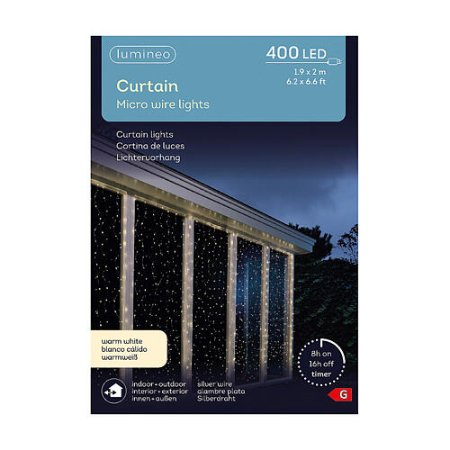 Tenda di luci 400 LED 200x190 cm int est bianco caldo 5