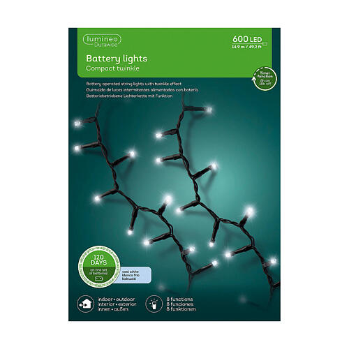 Corrente luminosa 600 LEDs 15 m branco frio de longa duração interior/exterior 5