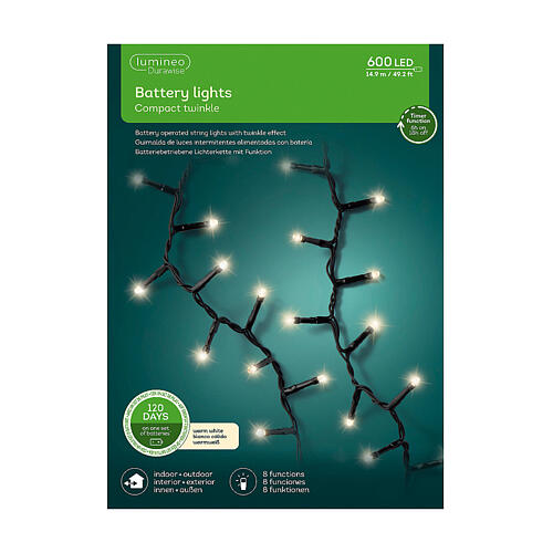 Catena di luci lunga durata 600 LED 15 m int est bianco caldo 4