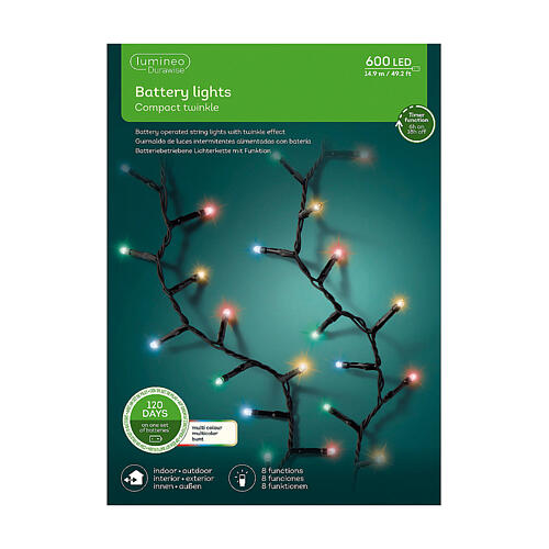 Multicoloured string lights with 600 LEDs, 49 ft, indoor/outdoor, long-lasting batteries 5