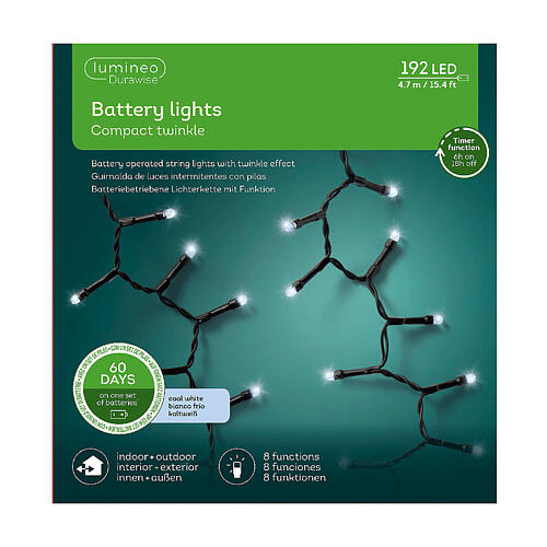 Corrente luminosa 192 LEDs branco frio 4,7 m longa duração interior exterior 4