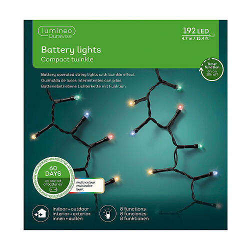 Catena di luci 192 LED multicolore 4,7 m int est lunga durata 4