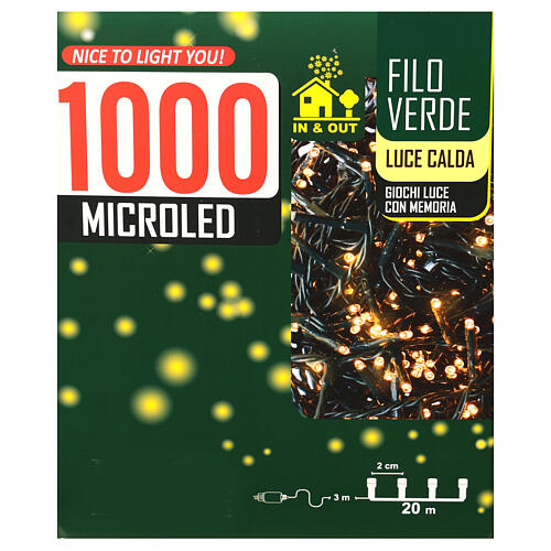 Guirlande lumineuse Noël intérieur extérieur 1000 microLEDs blanc chaud 20 m 5