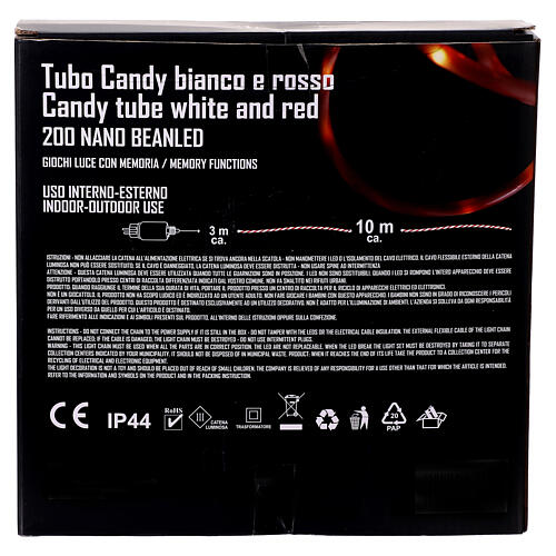 Tubo luci Natale Candy bianco e rosso 200 LED bianco caldo 10 m 6