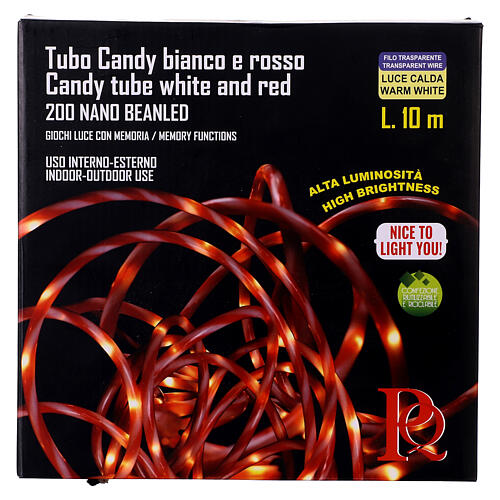 Tubo de luzes de Natal Candy branco e vermelho 200 LED branco quente 10 m 5