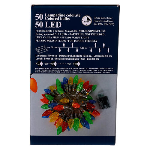 Corrente de luzes de Natal 50 lâmpadas LED coloridas para interior 4,9 m 7