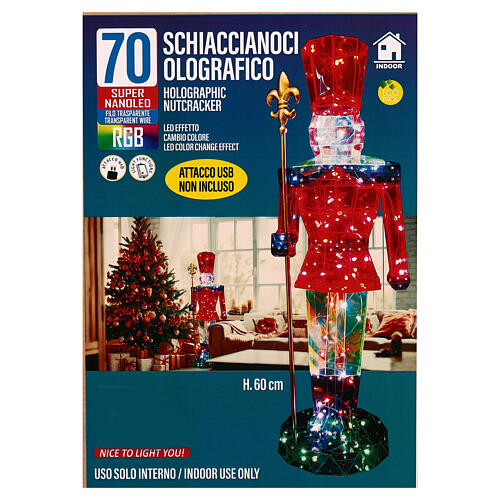 Holographic nutcracker, Christmas decoration with 70 super nanoLEDs for indoor use, 24 in 6