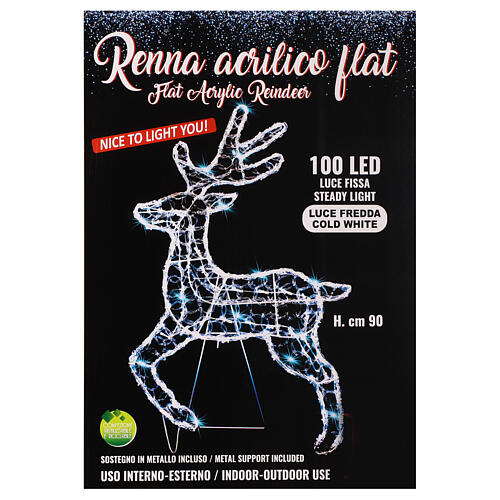 Renne lumineux Noël 2D avec support 90x55 cm 100 LEDs 5